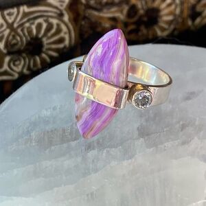 Mexican Laguna Lace & Blue Topaz Solid Sterling Silver Ring Size 9